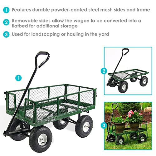 Sunnydaze Utility Steel Garden Cart, Outdoor Lawn Wagon With Removable Sides, Heavy-Duty 400 Pound Capacity, Green #TOP3