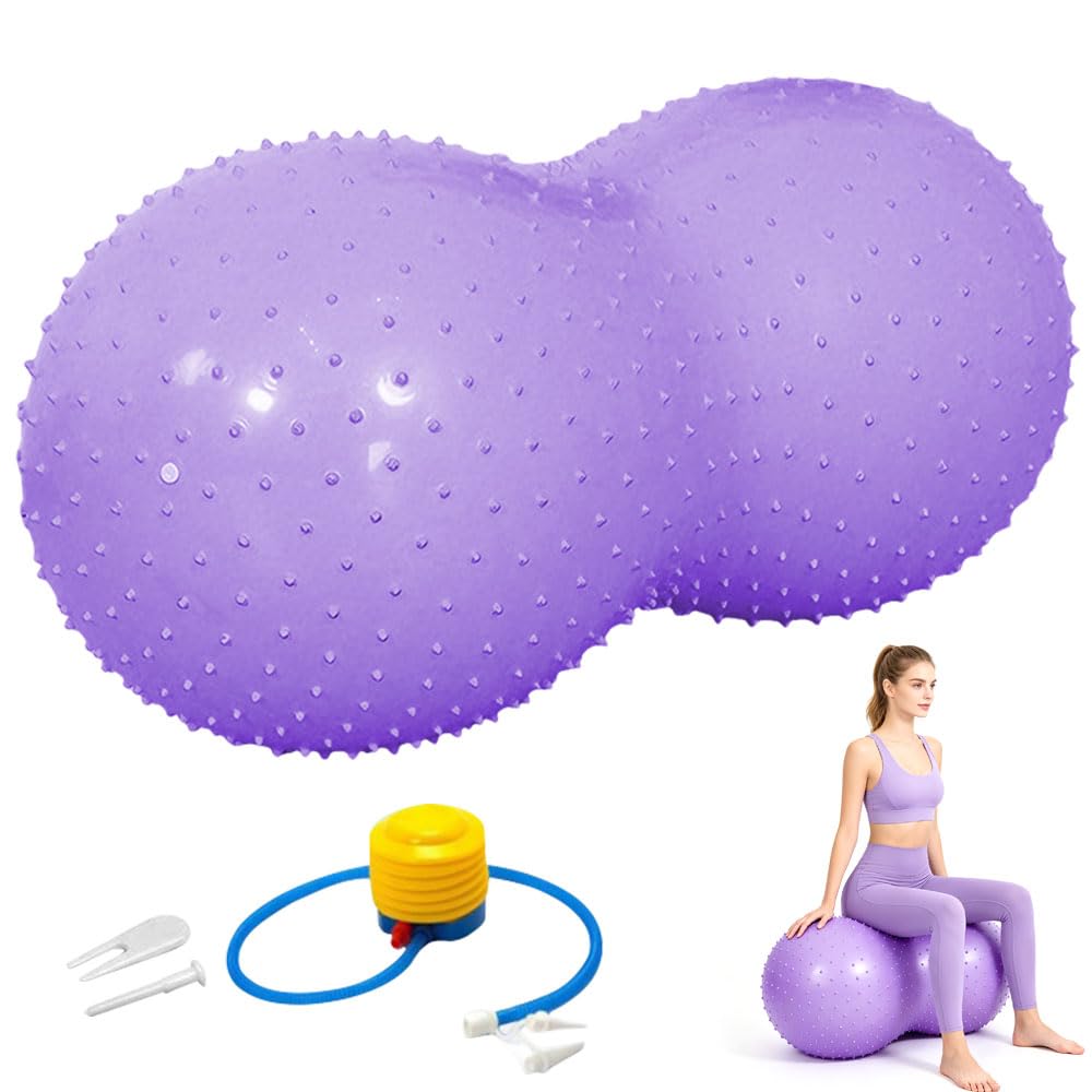 Mbuaopa Peanut Ball, Peanut Yoga Ball, Anti-burst Exercise Ball With Pump Ball Plug for Yoga, Pilates, Core Training, Gym, Birthing for Pregnancy, Kid, Purple