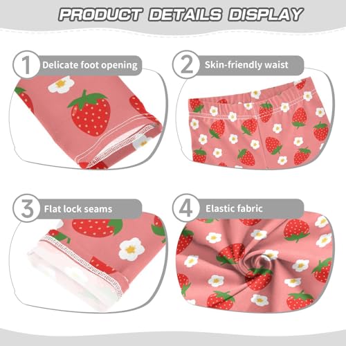 Girls' Leggings Strawberry Flower Pink Pattern Ankle Length Printed Leggings Comfort Pants for Kids 4-10 Years4