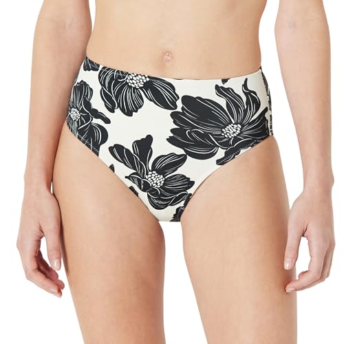 Amazon Essentials Women's High Waist High Leg Bikini Bottom, Cream Black Floral, 14