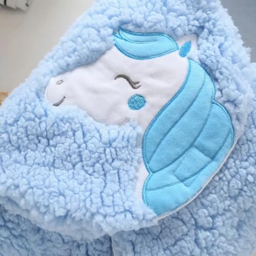 Image of Baby Bear Hooded Fleece Romper and Swaddle Wrap Set, Plush Teddy Design, Brown (2, Grey&Sky, Baby)