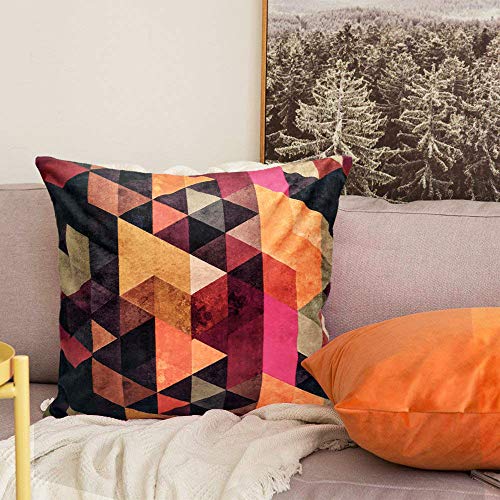 Image of Khooti Velvet Cushion Cover, 16x16 (Triangular Orange)(Pack of 1)