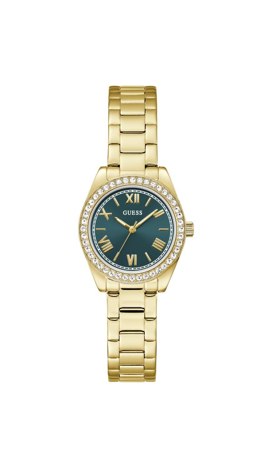 Guess Reloj de Pulsera para Mujer GW0841L9 Mini Luna, 30 mm, Acero Inoxidable, Esfera Azul, Cuarzo, Cristal Mineral, 3 ATM, circonita, Correa de eslabones Dorados de 14 mm