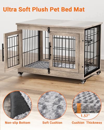 image for YaFiti Dog Crate Furniture with Cushion, Wooden Dog Kennel with Double