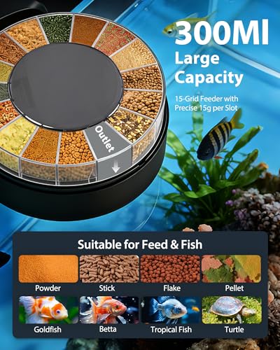 Image of Automatic Fish Feeder Dispenser for Aquarium: Auto Precision Food Feeding 300ml Large Capacity for Powder Flakes Pellet, Battery Feeders Timer for Small Tank Turtle Betta Koi Vacation Weekend Day
