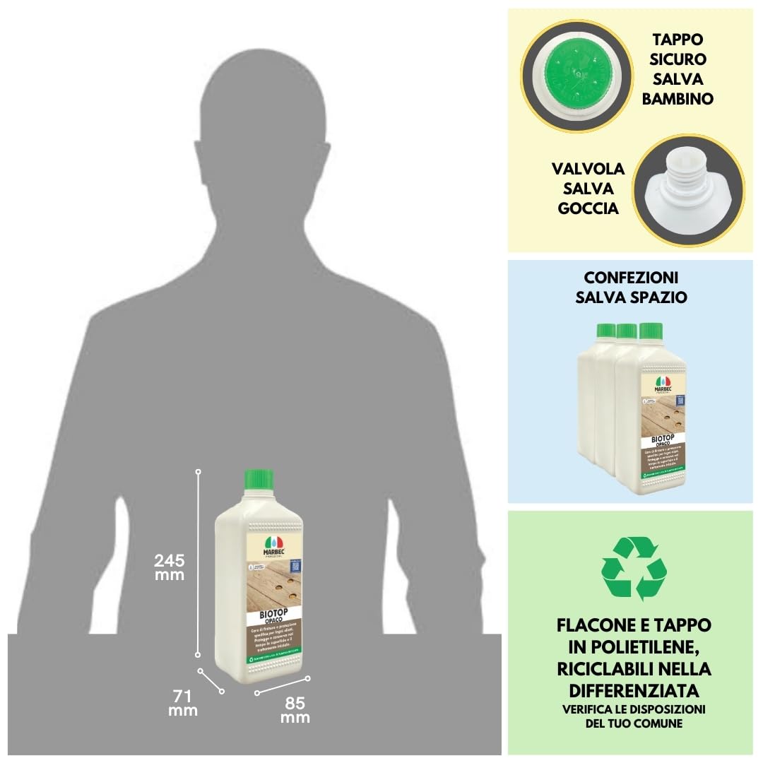 MARBEC BIOTOP OPACO 1LT Cera opaca per parquet oliato di finitura e protezione del trattamento impregnante a olio di fondo. Rende le superfici più facili da pulire.