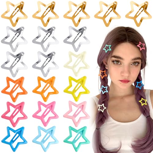 Joez Wonderful 20 Pcs Star Hair Clips, Metal Snap Hair Clips, Cute Star Clips Hair Barrettes, Non-Slip Fashion Stars Hair Accessories for Women (3 Styles)