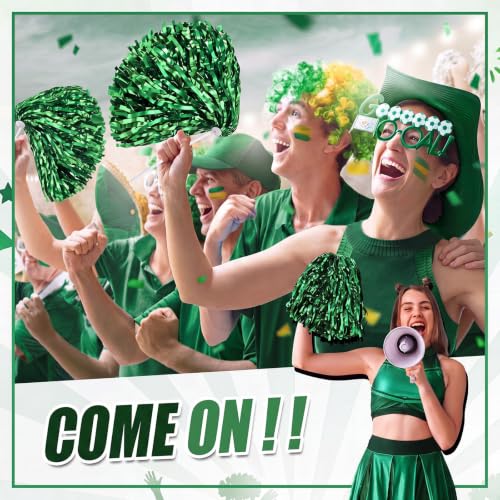 Hanaive 10 Pcs Metallic Foil Textured Team Spirit Shakers Bulk Pet Cheerleader Pom Poms for Spirit Week Sport Fan Football Basketball Volleyball Squad Party Dance Soccer Party Decor (Green) - Image 7