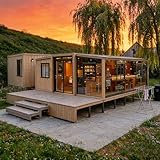 Casa pequeña expandible de 20 pies y 40 pies para la familia, casa prefabricada modular plegable con 4 dormitorios, 2 baños completos, cocina y sala de estar, villa móvil portátil, marco de acero a