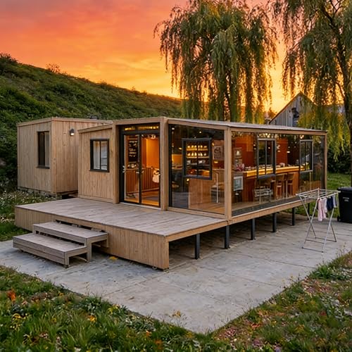 Casa pequeña expandible de 20 pies y 40 pies para la familia, casa prefabricada modular plegable con 4 dormitorios, 2 baños completos, cocina y sala de estar, villa móvil portátil, marco de acero a