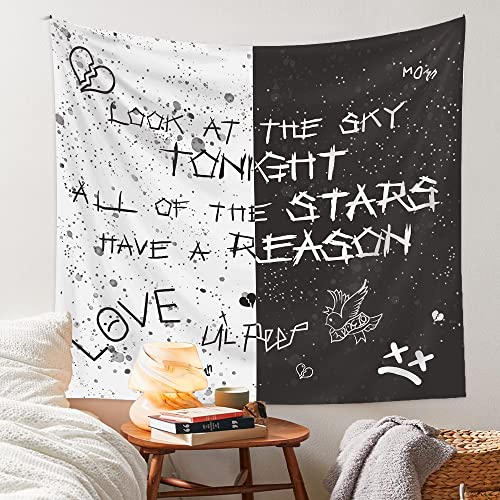 Lwzays Rapper Wall Tapestry Lil Peep Tapestries Juice Wrld Black And White Star Tapestry For Bedroom Dorm Hip Hop Home Decorations Wall Hanging 60'' X 50'' #TOP2