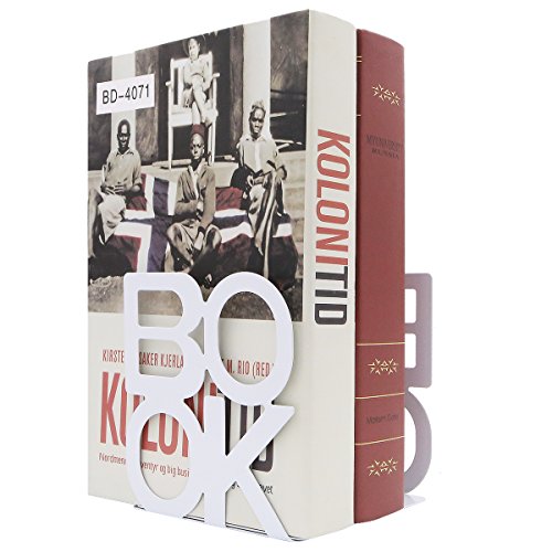 A Pair Of Simple Style Book Pattern Desktop Bookends, Nonskid Metal Book Ends Book Stands For Home Office Library School Deck Decoration (White) #TOP1