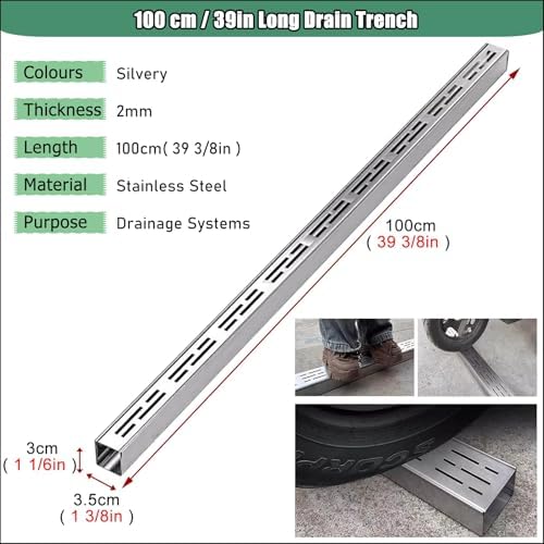 Heavy Duty Slim Channel Drain Kit, 10 Pcs Stainless Steel Trench Drains for Concrete, Indoor/Outdoor Shower, Garden, Driveway, Parking Lot (1 3/8" x 1 1/6")