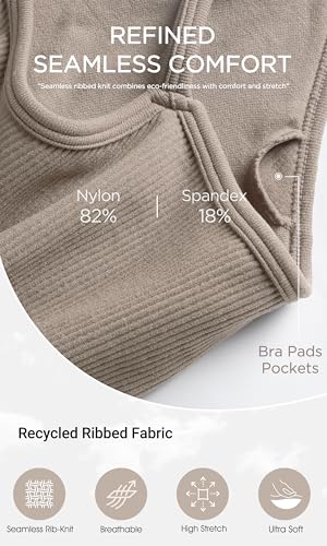 Image of ODODOS Seamless Sports Bra for Women Ribbed Camisoles Non Padding Yoga Bra Crop Tank Tops