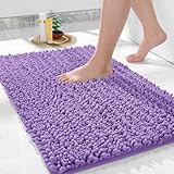 Yimobra Bathroom Rugs Non Slip Washable - Ultra Soft Absorbent Chenille Bath Mat, Quick Dry Shaggy Floor Carpet for Tub Shower, Lavender Home Decor Accessories, 24x17 Inch