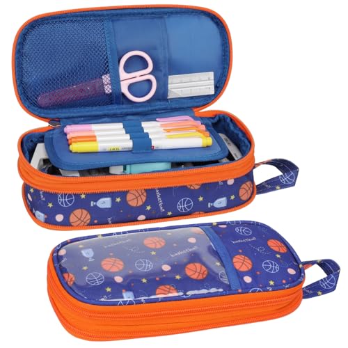 Image of Bagseri Pencil Case for Boys - Large Kids Pencil Pouch for School | Kids Pencil Case Wide Opening, Boys Pen Bag with Multi-Slot, Cute Water Resistent Organizer for Stationery, Navy Vehicles