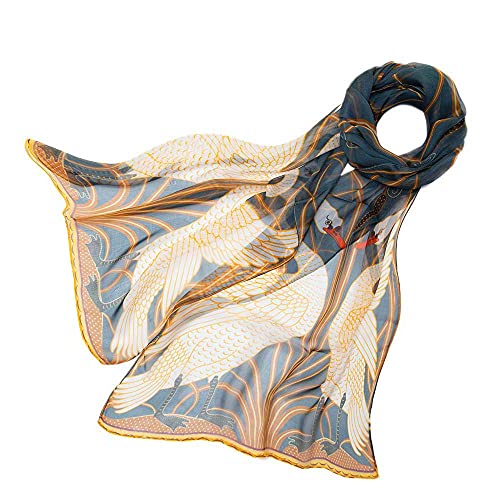 Signare Women's 100% Silk Art Scarf Lightweight and soft Scarf/Headwear in Swan, Rush and Iris (SC-SILK-WC-SWAN)