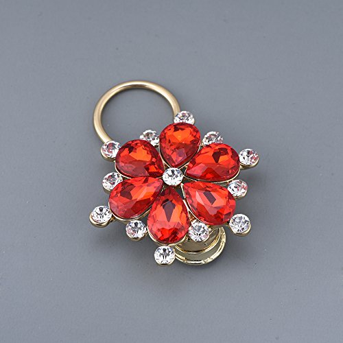 Image of NOUMANDA Ruby Red Rhinestone Flower Eyeglass Holder Crystal Magnetic Brooch Pin Women Girls Gift Jewelry