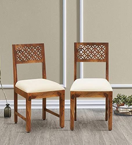 Image of Credenza Solid Sheesham Wood Dining Chairs Only | Wooden Set of 8 Dinning Chair for Kitchen & Dining Room | Chairs with Cushion | Rosewood, Rustic Teak Finish (Set of 8 Brown)