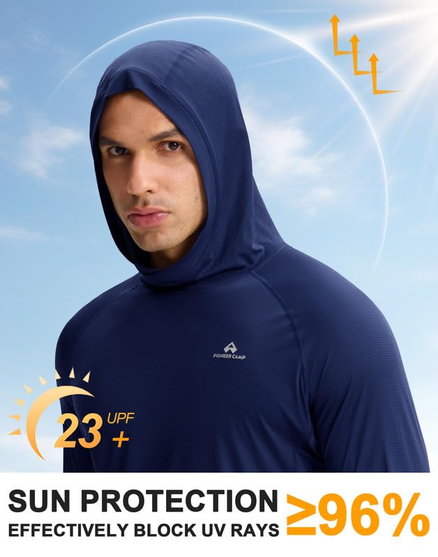 Pioneer Camp Laufshirt Herren Langarm Ultraleichtes Atmungsaktiv – Sun Hoodie mit UPF23+ UV-Schutz,Schnelltrocknend Leichtes Sportshirt mit Daumenloch