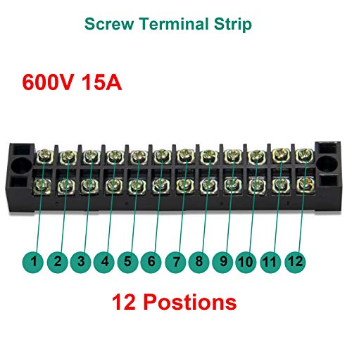 Image of 15pcs (5 Sets) Terminal Block - 5pcs 12 Positions 600V 15A Dual Row Screw Terminal Strip with Cover + 10pcs 400V 15A 12 Positions Pre-Insulated Terminal Barrier Jumper Strips Black & Red by MILAPEAK