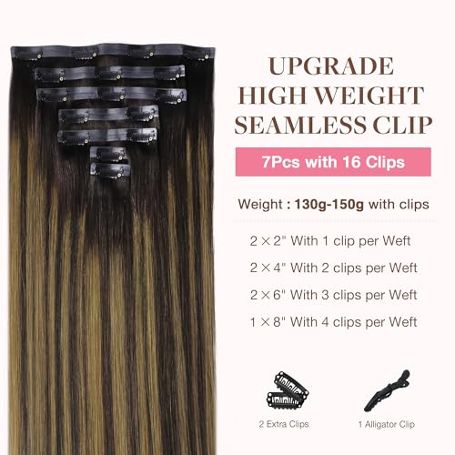 Image of GOO GOO Clip in Hair Extensions Real Human Hair Balayage Remy Extensions