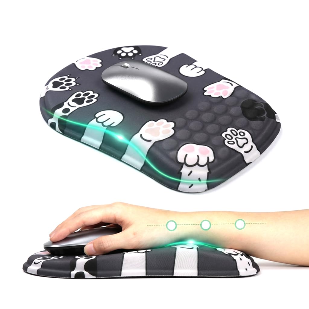TECPHILE Mouse Pad Wrist Support with Massage Design Dog Paws - 10inch - Image 1