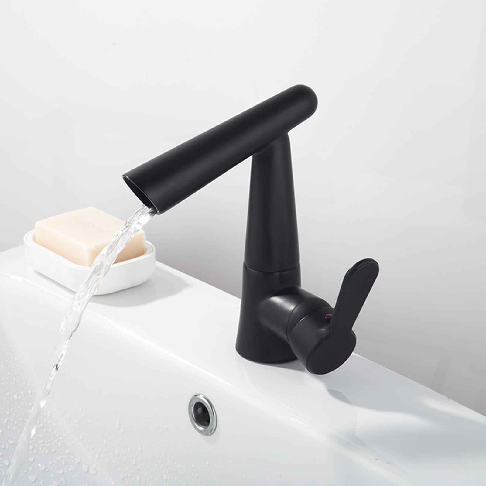 XJTNLB Grifo Cascada Lavabo Negro + Oro Rosa Grifo de Lavabo de Cascada Multifuncional de Rotación de 360 Grifo Monomando