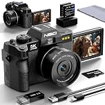 NBD 5K 64MP Digital Camera with Autofocus & Anti-Shake, 16X Zoom, Wi-Fi & App Control, 180° Flip Screen, Includes 32GB TF Card & 2 Batteries (Black)