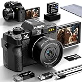 NBD 5K 6400万画素 デジタルカメラ 16倍ズーム 一眼レフカメラ 180°フリップスクリーン | オートフォーカス Wi-Fiとアプリ制御 32GB TFカード＆2個のバッテリー付属 (ブラック)