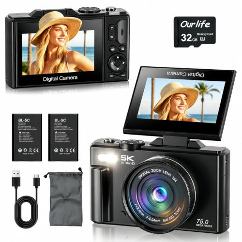Ourlife Digital Cameras for Photography,5K 75MP Autofocus Vlogging Camera by Ourlife - Used condition - US$64.59