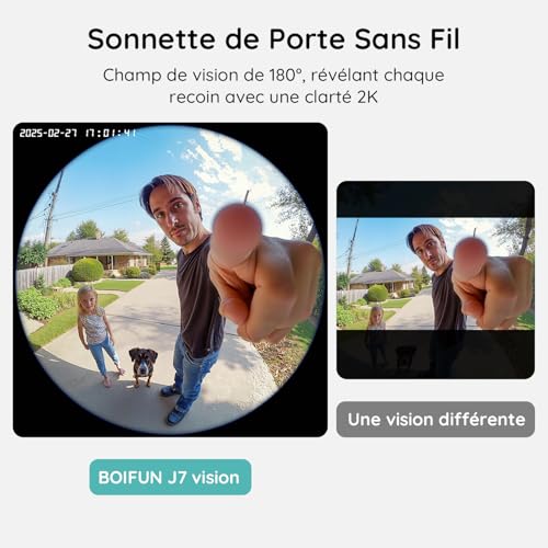 Sonnette sans fil extérieure étanche BOIFUN 2K 3MP avec vision nocturne