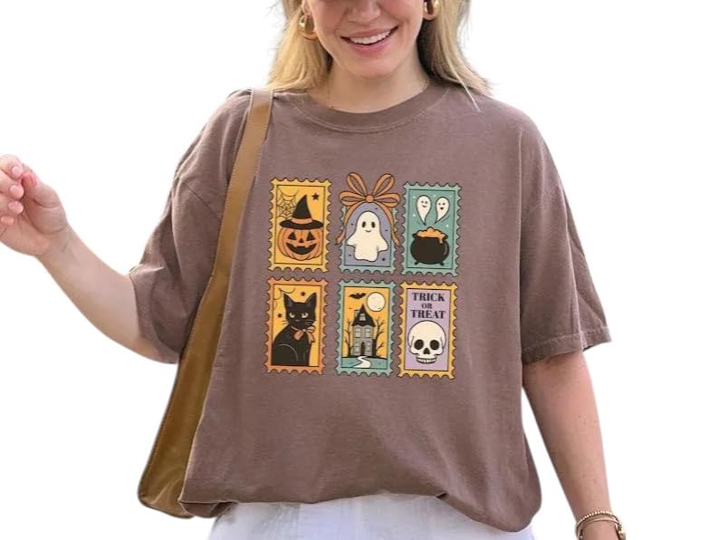 Halloween Ghost Cat Pumpkin Shirt – Cute Spooky Retro Tee – Trick or Treat Comfort Colors T-Shirt4