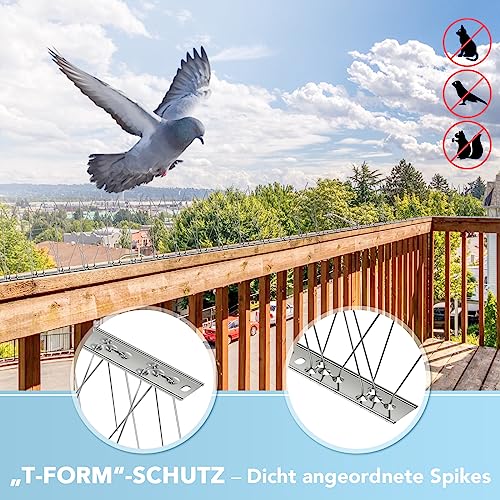 AOKKR Taubenabwehr Spikes (6,6m/20-teilig) für Dach, Balkon, Fenster - Effektiver Edelstahl Vogelschreck mit robusten und verstellbaren Spikes - Vogelabwehr Spikes gegen Kotplätze und nistende Vögel