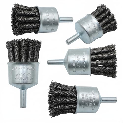 HOYIN 1-1/8” Twist Wire End Brush 5-Pack, 0.5mm Steel