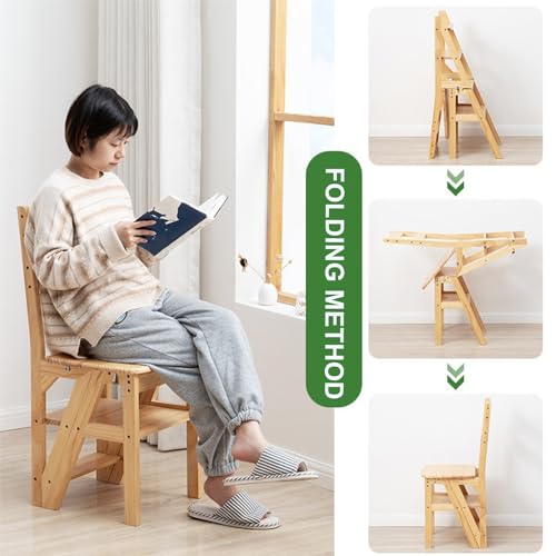 Taburete plegable de madera maciza y silla convertible de 4 escalones para el hogar 4