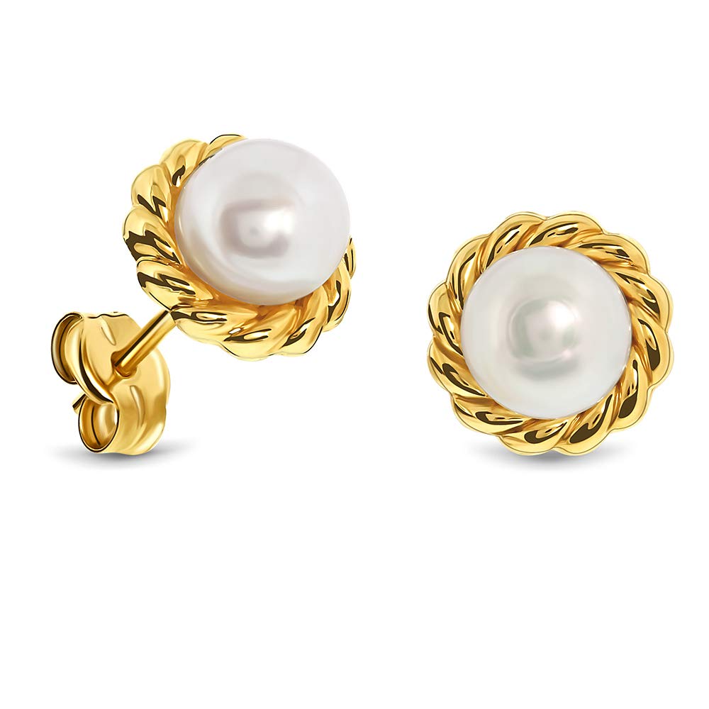 Miore Pendientes con oro amarillo y perla cultivada de agua dulce