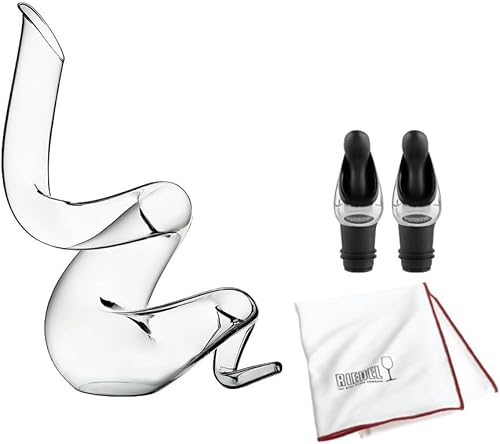 Riedel Boa Decantador con vertedor de vino con tapones (paquete de 2) y paño de pulido de microfibra grande (4 artículos)