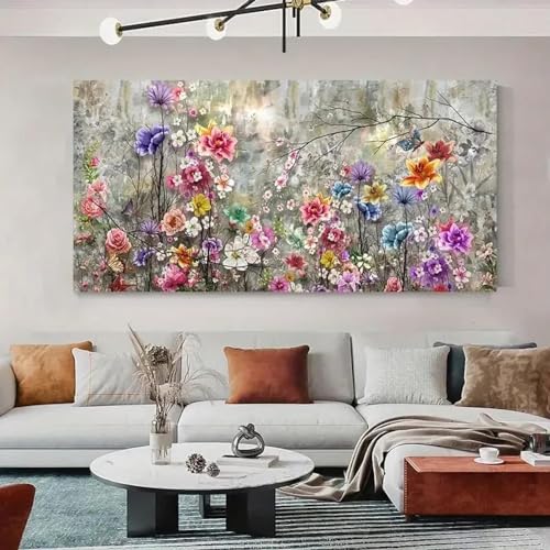 Art mural coloré : toile abstraite moderne de 70x140 cm avec cadre intérieur