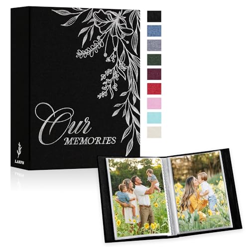 Lanpn WINDOWLESS-OURMEMORIES Photo Albums 4X6 100 Photos 2 Packs Slip In, Linen Hardcover Small Mini Capacity Ourmemories Photobook Photo Book Each Pack Holds 100 Vertical Photos  cover