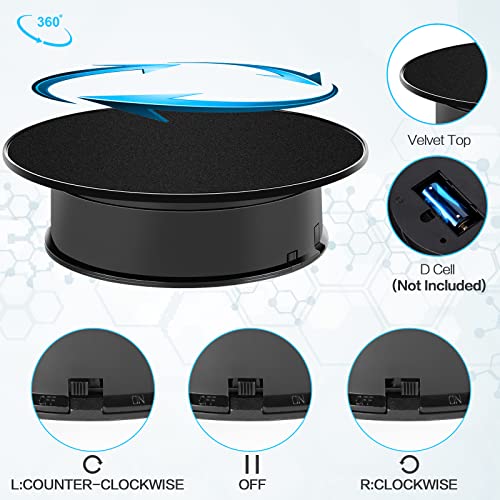 Inovat Upgrade 8" Ultra-Quiet Motorized Rotating Display Stand For Video Photography Products Display, 360 Degree Black Velvet Rotating Turntable For Jewelry 3D Models (Battery Operated, 10Lb Load) #TOP4
