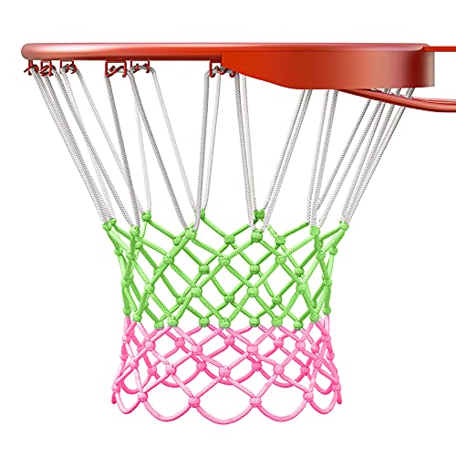 KAIMINGQIAN Glow in The Dark Basketball Net,Upgraded Tricolor Nightlight Basketball Net,All-Weather 21 inches Standard Basketball Net,12 Loops for Indoor Outdoor Professional Net
