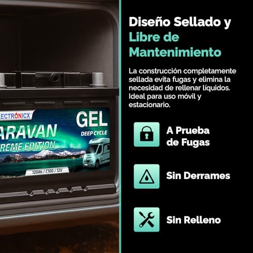 Miniatura 3 de Electronicx Batería De Suministro Gel Caravan Extreme 12v 120ah 120 Ah Batería Deep Cycle Sellada Y Sin Mantenimiento 353 175 190 Mm Autocaravana, Caravana, Solar, Ocio, Camping