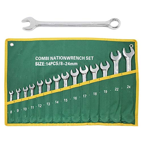 Preisvergleich Produktbild jinclonder Dual-Purpose-Schraubenschlüsselsatz Offene Pflaumenblüten-Spiegelschlüssel-Har... Autoreparaturmaschine Reparatur Doppelkopf-Gabelschlüsselsatz 5,5 32 mm / 14-teiliger Satz 8-24 mm