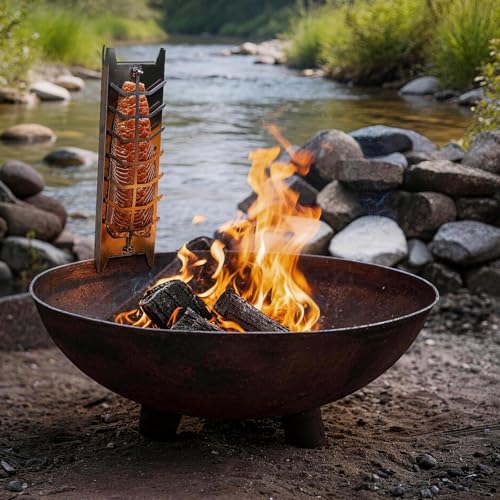 Flammlachsbrett Edelstahl, Flammlachsbrett für Feuerschale, mit Fünf Verstellwinkel für die Neigung & 180° Drehbar, Lachsbretter zum Grillen Feuerschale, Geeignet für Feuerschalen und Kugelgrills