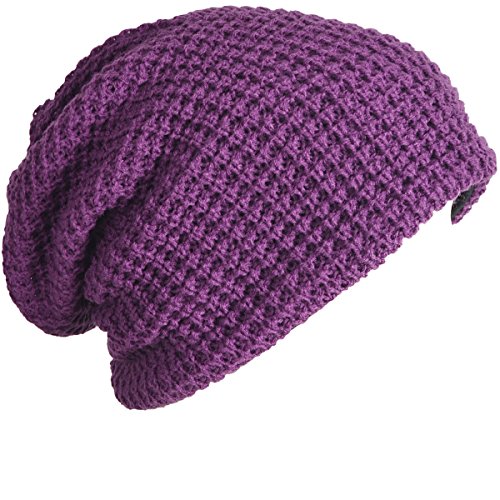 FORBUSITE Mens Slouchy Long Oversized Beanie Knit Cap for Summer Winter B08, Purple, L