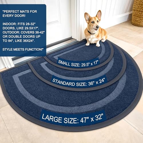 Image of OLANLY Half Circle Door Mat Indoor Outdoor Entrance Welcome, Waterproof All-Season, All-Weather Doormat, Sturdy Natural Rubber, Low Profile, Easy Clean Patio Porch Entryway Mat, 29.5x17, Blue