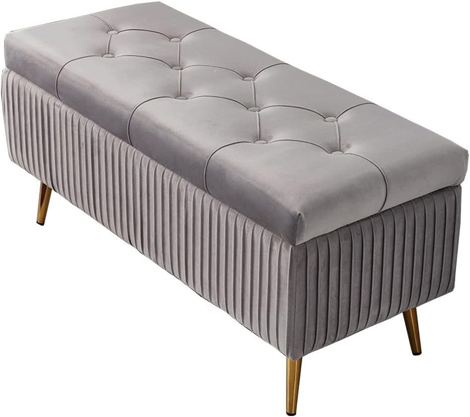 Pouf de canapé gris clair 80 cm en flanelle avec coffre de rangement