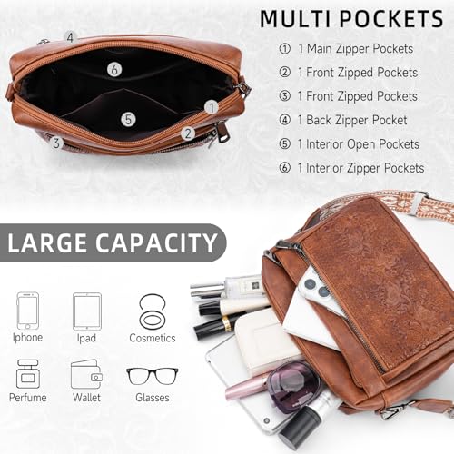 Crossbody Bags for Women Trendy,Vegan Leather Purses Embossed Design,Multi Pocket Lightweight Shoulder Handbag3