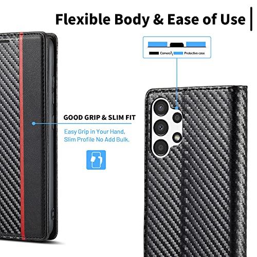 Coque Portefeuille pour Samsung A71 4G Étui Clapet Cuir Fibre Carbone - 4